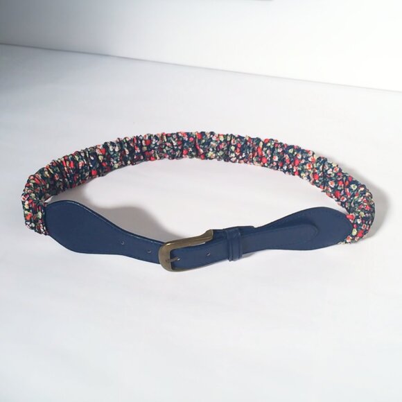 FLORAL navy leather elastic belt - Picture 5 of 8